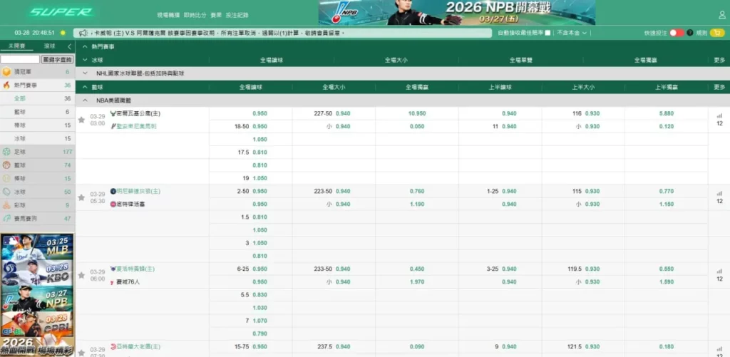 3A娛樂城最熱門體育賽事場館：SUPER 體育-1
